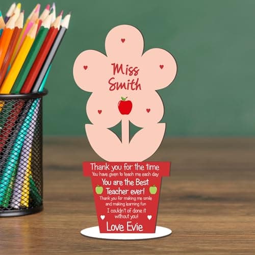 Image of Personalised Handmade Flower Pot Plaque - Custom Printed MDF Wood Sign, Ideal for Home Decor, Perfect Personalised Gift for Teachers and Loved Ones