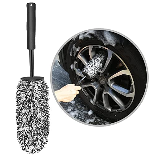 Image of URAQT Alloy Wheel Brush, No Metal Rim Detailing, Soft Dense Bristles, Suitable for Cars/Motorcycles/Bicycles (Black)