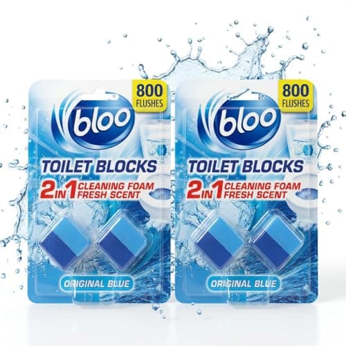 Image of Bloo 2in1 In-Cistern Toilet Blocks Original 50g Limescale Remover Toilet Bowl Cleaner Foaming Action Fresheners Descaler Set of 4 Blocks