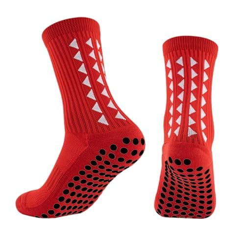Image of Onperpoe Anti-slip Grip Socks, Grip Socks Football with Rubber Dots, Soft and Breathable Anti Slip Socks Football Socks for Men Women Football Basketball Hockey Sports (Red)