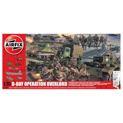 Image of AIRFIX - Diorama Model Building Kits - D-Day Operation Overlord Miniature Craft Kit, 1/72 Scale Plastic Model Kits for Adults, Incl. Boat Models, Tanks, Diorama Base & Figures - Military Gifts for Men