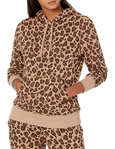 Image of Amazon Essentials Women's French Terry Fleece Pullover Hoodie, Camel Leopard, M