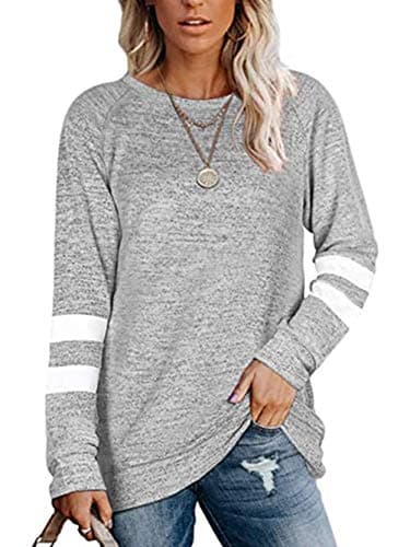 Image of Famulily Striped Tops Women Long Sleeve Oversized Sweatshirts Women Baseball Top Grey S