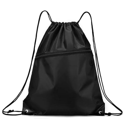 Image of YILUXIANGYANG Drawstring Bag, Large Capacity PE Bags with Front Pocket Waterproof Drawstring Backpack for Women/Men Beach School Swimming Outdoor Sports Travel Yoga (Black, 1 Pc)