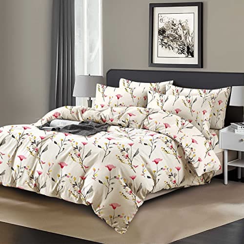 Image of Shadow Sleep Floral Duvet Cover Set Double, 400 Thread Count 100% Egyptian Cotton Bedding, Luxury Soft Flower Printed 3-Piece Set with Pillowcase Pair