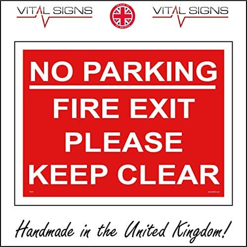 Image of TR270 No Parking Fire Exit Please Keep Clear Do Not Block Access Required Sign 300mm x 200mm Sticker/Sav - White Background