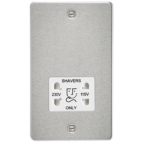Image of Knightsbridge Flat Plate 115/230V Dual Voltage Shaver Socket - Brushed Chrome with White Insert
