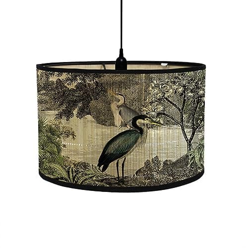 Image of FANSU Round Drum Light Shade for Table Lamp, Modern Pattern Pendant Lampshades Easy Fit for Living Rooms, Bedroom, Hallways, Reading Room (Heron,30x20cm)
