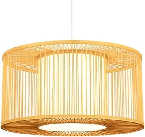 Image of Boho Chaners Compatible with Dining Room Large Natural Rattan Pendant Light Fixture Drum Shade Basket Wicker Lantern Hanging Lamp, Retro