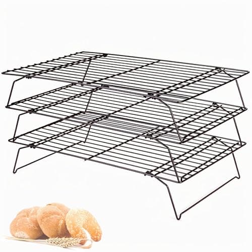 Image of Lifhety 3 Tier Cooling Rack for Baking, 40×25cm Kitchen Baking Accessories, Non Stick Wire Cake Racks for Muffin, Pizza and Grilling, Compatible with Bakeware Oven Tray