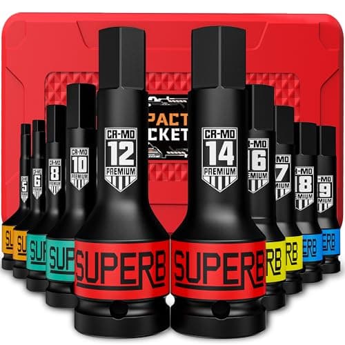 Image of KIRXST 1/2 Inch Impact Hex Bit Socket Set,5-19 mm Allen Bit Socket Set 10 Piece for Mechanical Repair