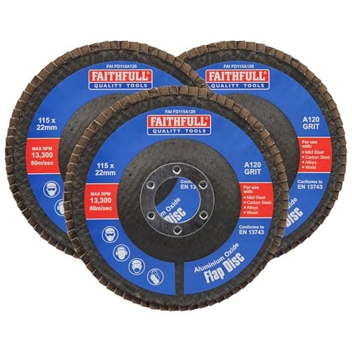 Image of Faithfull FAIFD11512A3 115mm Flap Disc Aluminium Oxide Set - 120 Grit, Angle Grinder Discs for Sanding Steel, Wood, Alloys – 3PCS