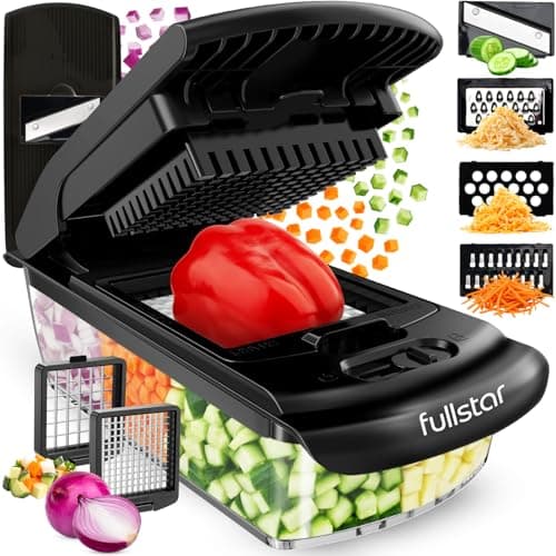 Image of Fullstar Vegetable Chopper & Mandoline Slicer - Julienne Cutter Dicer Grater for Food Veg Onion Cucumber Tomato Salad Potato Cheese - Kitchen Gadgets & Accessories (PRO 6-in-1, Black)