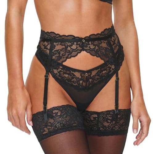 Image of Ann Summers Sexy Lace Suspender Belt Womens Lingerie with Adjustable Back and Charm Detail, Garter Belt for Stockings, Suspenders Lingerie Black