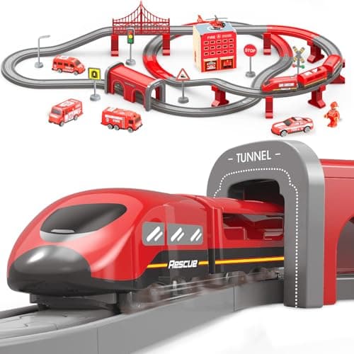 Image of XIAPIA Electric Train Sets Toys for 3 Year Old Boys Girls, 92Pcs Train Track with Truck Car Accessories for 3 Year Old Boy Girl Gifts Presents For Christmas Xmas New Year