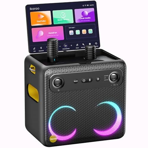 Image of Ikarao Smart Karaoke Machine for Adults, with Lyrics Display, with 2 Wireless Microphone, 32GB Tablet, Professional PA System, 300W Peak Power, 4 DJ Lights, HDMI Speaker for Any Occasion-Break X2