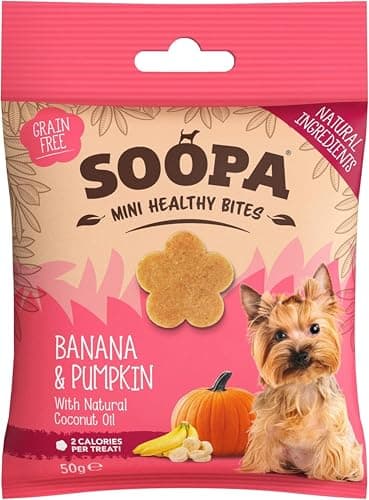 Image of Soopa Banana & Pumpkin Mini Bites, Healthy, Human-Grade, Grain-Free, Natural Dog Treats for Small Dogs, Breeds, Dog Training Treats, Low Calorie, Superfood, Vegan, 50 g, 1-Pack