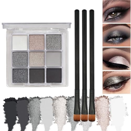 Image of Smokey Eyeshadow Palette, Black Silver Grey, 9 Colors Matte & Shimmer, Waterproof & Highly Pigmented, Cool Toned Make-Up Palettes, Perfect for Day & Night Eye Make-Up and Special Occasions