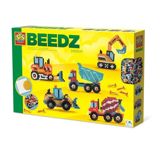 Image of SES Creative 06206 Beedz Iron on Beads - Construction Trucks Craft Kit for Kids with Pegboard and Beads