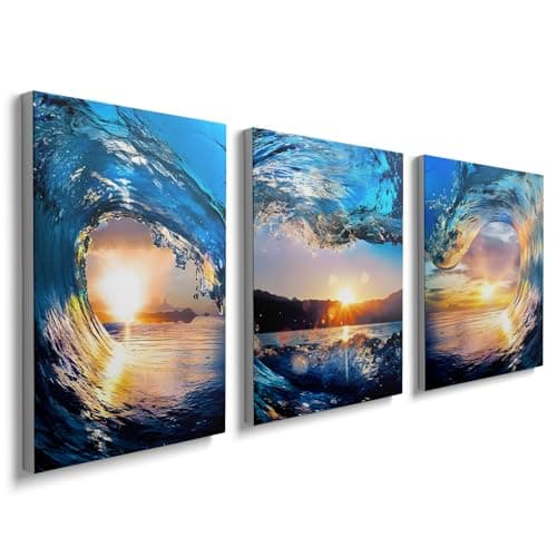 Image of prinfantasy Framed Canvas Wall Art Printing Painting Poster Blue Canvas Prints Wall Decor for Bedroom Living Room Bathroom Office 30x40cmx3Pcs, YH1402