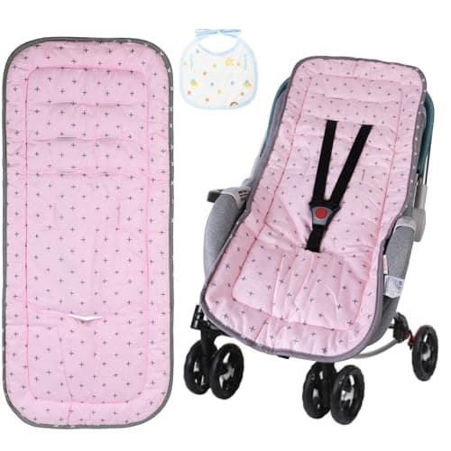 Image of AOGOE Baby Pushchair Seat Liner, Reversible Pram Liner with Bibs, Universal 100% Cotton Pushchair Liner Stroller Seat Pad, Breathable Buggy Seat Cover, Washable Warm Infant Seat Mat for Most Pushchair