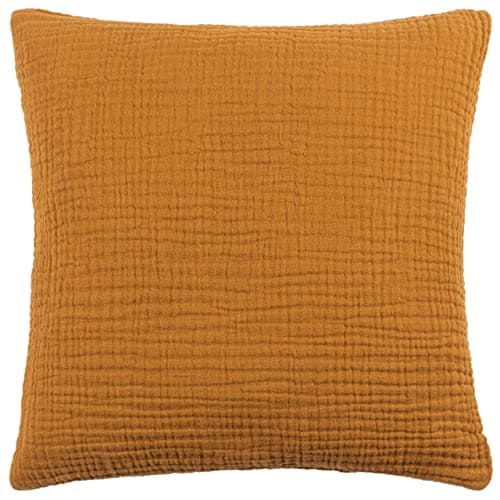 Image of Yard furn Lark Cushion Cover – Soft Minimalistic Textured Muslin Cotton Decorative Case (Cumin – 45x45cm)
