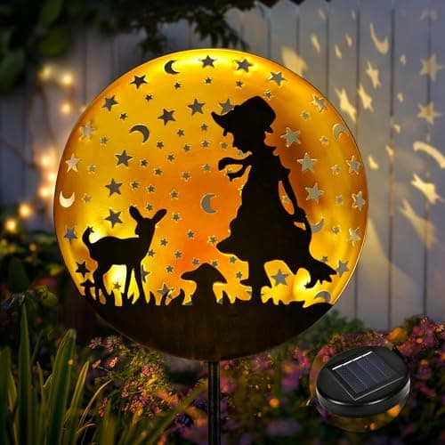 Image of GIGALUMI Solar Lights Outdoor Garden Waterproof, Metal Solar Stake Lights, Garden Lights Ornaments for Pathway,Lawn,Yard and Patio (Shepherd, 1 Pack)