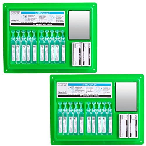 Image of 2x Sterile Eye Wash Pod Stations - Wall Mountable Work First Aid Kit