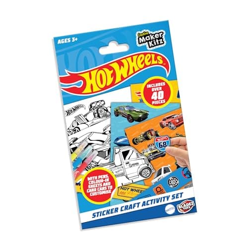 Image of Hot Wheels Licensed Sticker Craft Activity Set with 40 Character Stickers for Children, Card Cars, Colouring Pens & Sheets, Age 3+, Craft Kits for Kids, Creative Maker Kitz by Bladez Toyz - 1 Pack