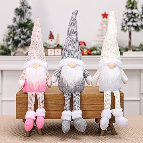 Image of KAHEIGN 3Pcs Christmas Plush Figurines, 3 Colors Handmade Swedish Tomte Gnome Plush Scandinavian Santa Elf Long Legs Figurine for Christmas Table Fireplace Home Decor (46cm x 16cm)
