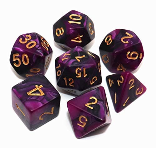 Image of CREEBUY 7Pcs DND Dice Set Black Purple RPG Polyhedral Dice for Dungeon and Dragons MTG D&D D20 D12 D10 D8 D6 D4