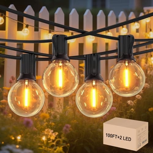 Image of GLOBELIT Outdoor String Lights 100ft/30M, G40 Garden Festoon Lights Mains Powered with 50+2 Shatterproof LED Bulbs,Festoon Lights Outdoor for Pergola,Patio, Low Voltage 12V Safe Use(100FT/50+2)