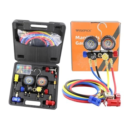 Image of R1234yf R134a Manifold Gauge Set 4 Valve Manifold Gauge Compatible with R1234yf R134A Refrigerants with 4 Way Hoses Couplers Adapters Can Tap, Freon Recharge Kit