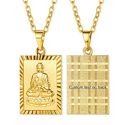 Image of GOLDCHIC JEWELRY Engraved Gold Tathagata Necklace for Men Women, Personalised Sitting Buddha Pendant Shakyamuni Buddha Tag Buddhist Talisman Jewellery Gift