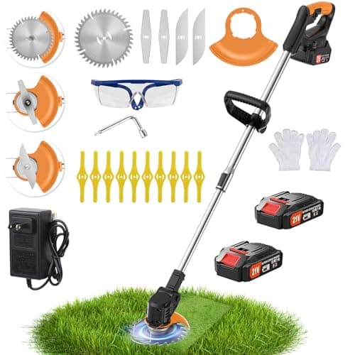 Image of Strimmer,Cordless Garden Strimmer with Blades Grass Trimmer with 6,000 RPM and 650W Motor Garden Strimmer Cordless with 2 Batteries 2.0Ah Brush Cutter is Suitable for Small and Medium Gardens (black)