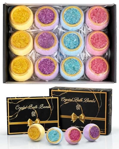 Image of Luxury Crystal Bath Bombs Gift Set for Women – 12 Moisturizing & Nourishing Bath Bombs, Perfect Spa & Self-Care Gift, Ideal for Christmas, Birthday, or Anniversary