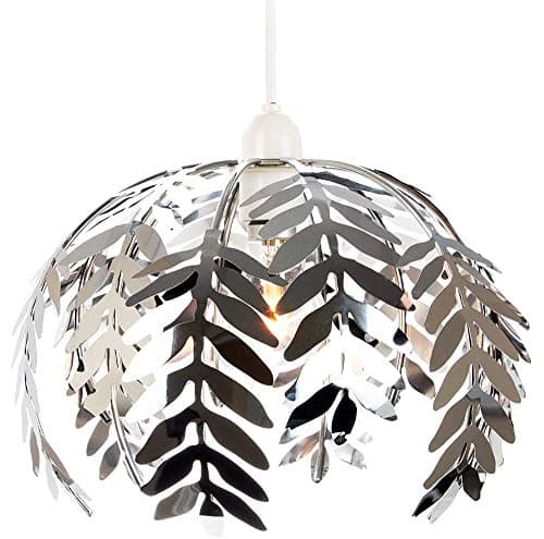 Image of Traditional Fern Leaf Designed Ceiling Pendant Light Shade in Silver Chrome Finish | 28cm Diameter | Quality Made Product by Happy Homewares