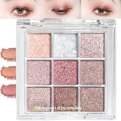 Image of Gl/itter Eyeshadow Palette for Women,Shimmer Makeup Palette with Natural Waterproof,Long-Lasting, Highly Pigmented Shades,9 Colour Highly Pigmented Eye Shadows,Compact Travel Size Make-Up Palettes