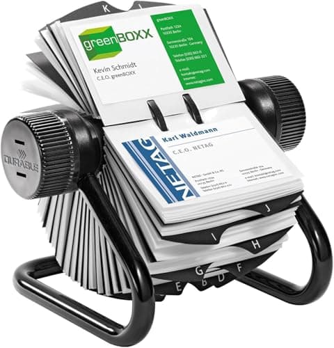Image of Durable Visifix Rotary Business Card Holder - Holds up to 400 Cards - Includes 25 Tab A-Z Index - Made from Metal - Black