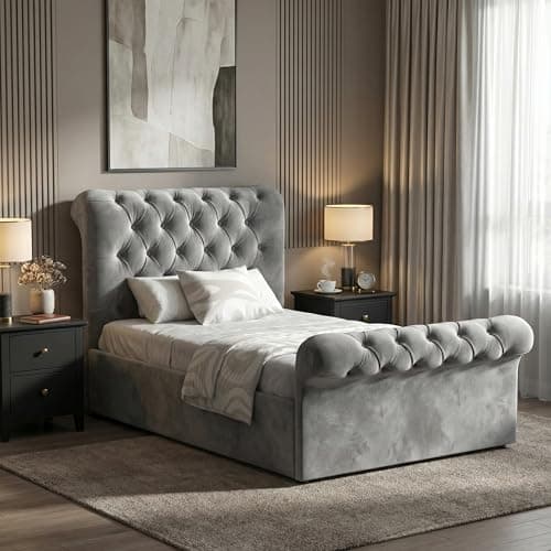 Image of Blisswood Upholstered Ottoman Bed Single Bed Frame UKFR Velvet Dark Grey Ottoman Storage Bed With Gas Lift Side Opening Wooden Slats With Storage Bed (3ft Single 90 x 190, No Mattress)