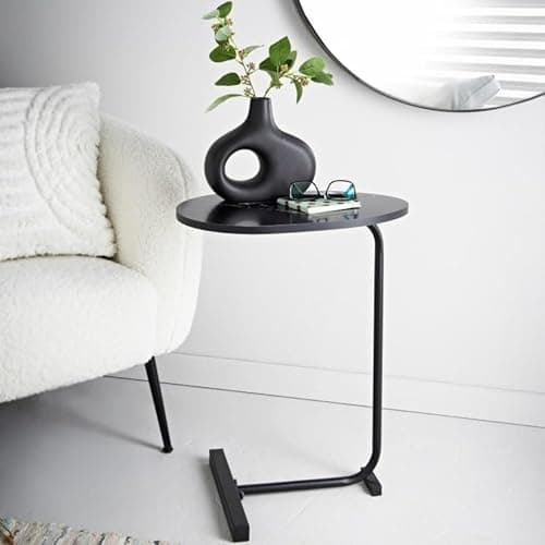 Image of MEHRU Modern Assorted Design C-Shaped Marble Side Table, Round Black Metal End Table with Marble Top & Metal Leg for Drinks Snacks Books, Nightstand Sofa Coffee End Side table for Living Room Office.