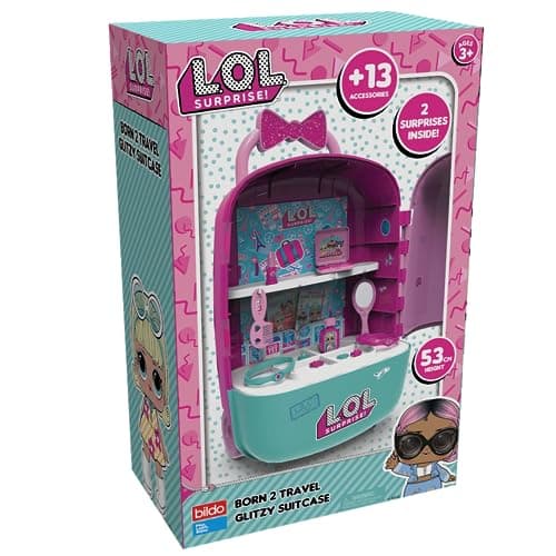 Image of L.O.L Surprise Born 2 Travel Glitzy Suitcase With Built-in Mirror- Free Wheeling Case with Kids Safe Beauty Accessories and Make-up, for Kids