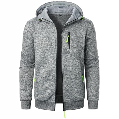 Image of Sprifloral Mens Hoodies Fleece Sweatshirts Zip up Long Sleeve Jacket Zipper Hooded Top Light Grey M
