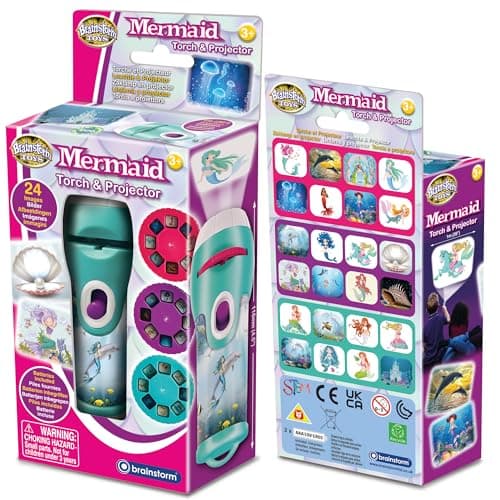 Image of Brainstorm TOYS Stem Mermaid Torch and Projector - 24 Enchanting Images, Projects Clear Pictures up to 1 Metre Wide, Interactive Kids Flashlight Toy