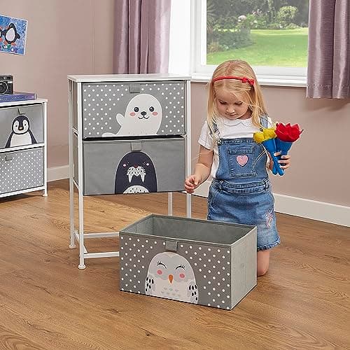 Image of Liberty House Toys Kids Arctic Chest of Drawers - Furniture Storage Chest for Kid’s, Bedroom, Nursery, Playroom, Clothes, Toy Storage - Steel Frame, Wood Top, 3 Fabric Bins