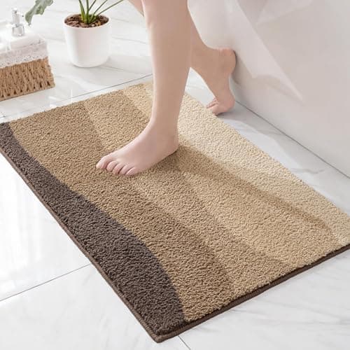 Image of Exclusivo Mezcla Microfiber Bath Mat 40x60 CM, Extra Soft Non-Slip Super Absorbent Bathroom Mats, Machine Washable Quick Dry Bath Rugs for Bathroom Floor, Shower, Home Decor, Waved Camel