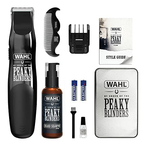 Image of Wahl and Peaky Blinders Beard Trimmer Gift Set, Battery Powered Trimmer, Men’s Stubble Trimmers, Facial Hair Trimming, Beard Shampoo, Beard Care, Men’s Grooming