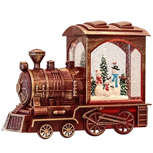 Image of Eldnacele Singing Christmas Train Snow Globe with Music & Timer, Lighted-up Battery Operated Glittering Lantern for Christmas Table Centerpiece Decoration and Gift- Snowman