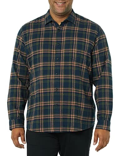 Image of Amazon Essentials Men's Long-Sleeved Flannel Shirt, Dark Navy Plaid, M