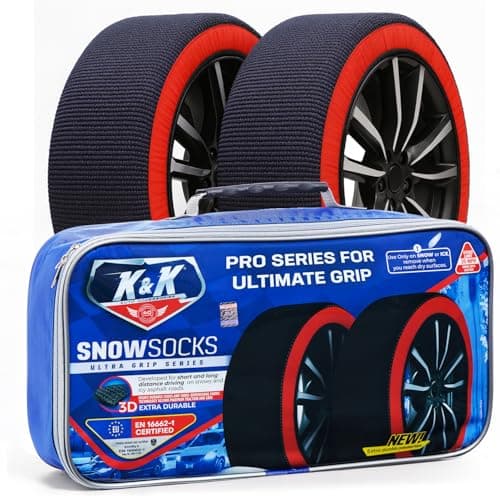 Image of K&K Automotive Snow Socks for Tyres - Pro Series for Ultimate Grip Snow Chain Alternative Traction Device for Truck SUV Van Car Textile Winter Emergency Kit Auto Accessory 2023 Model (Medium)